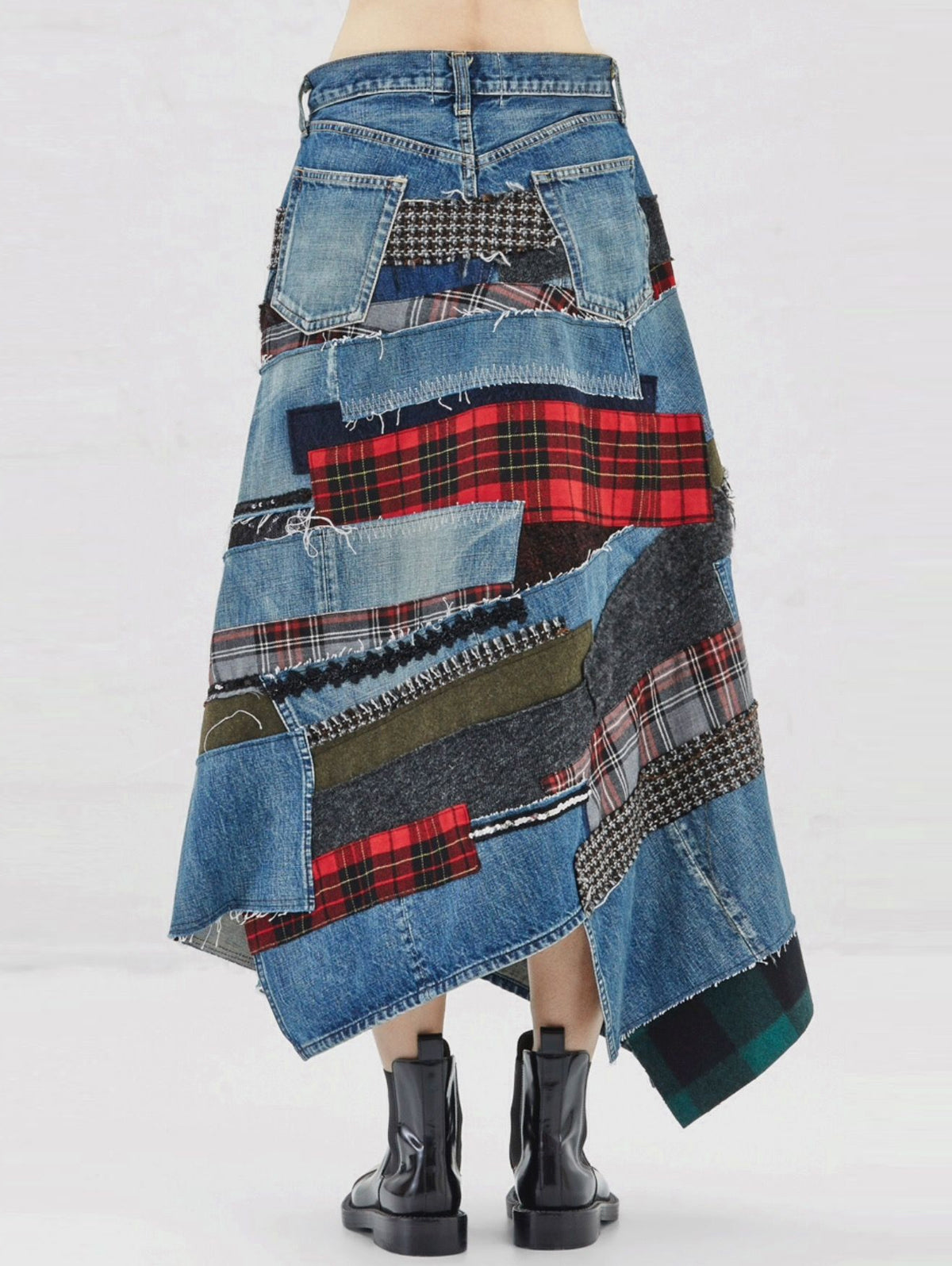 Daily Patchwork Irregular Hem Pockets Denim Print Skirts