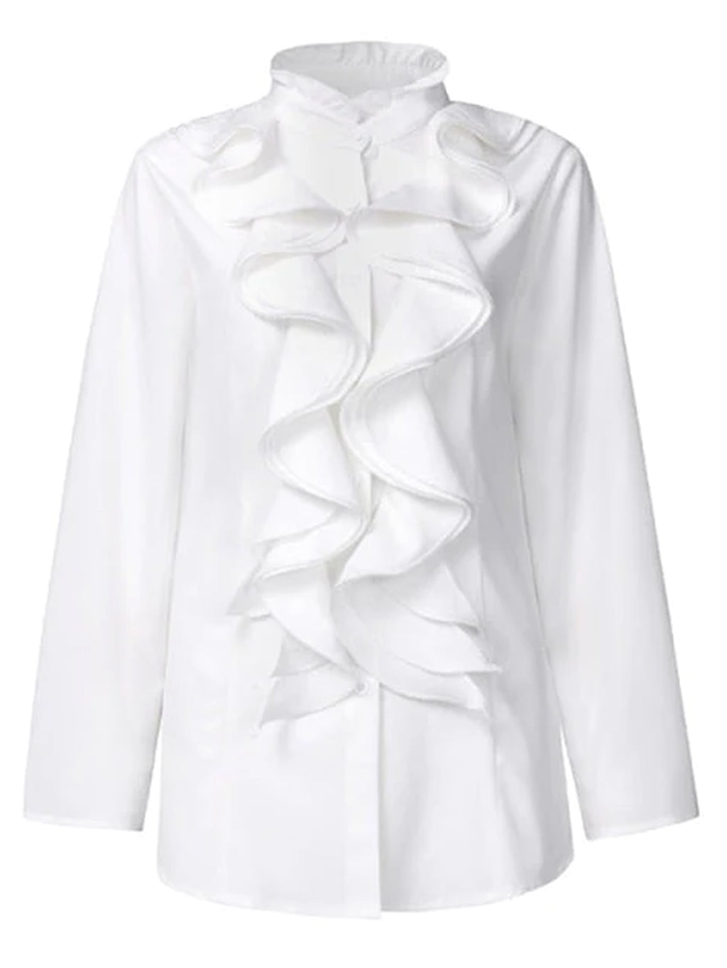 Elegant Solid Color Stand Collar Long Sleeve Ruffle Blouse