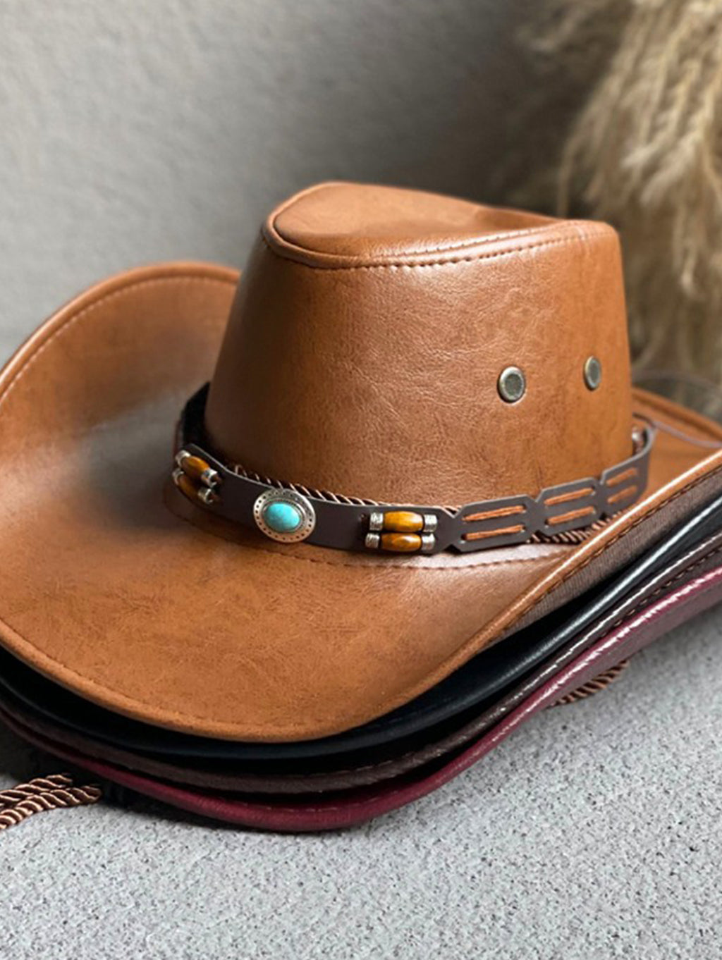 Western PU Leather Belt Decor Cowboy Hat
