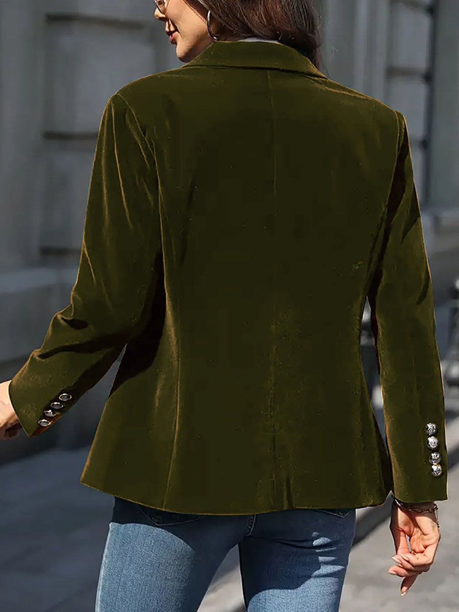 Elegant Red Velvet Lapel Collar One Button Long Sleeve Blazer