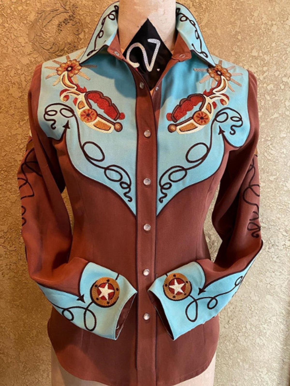 Western Floral Plant Print Lapel Collar Button Blouse