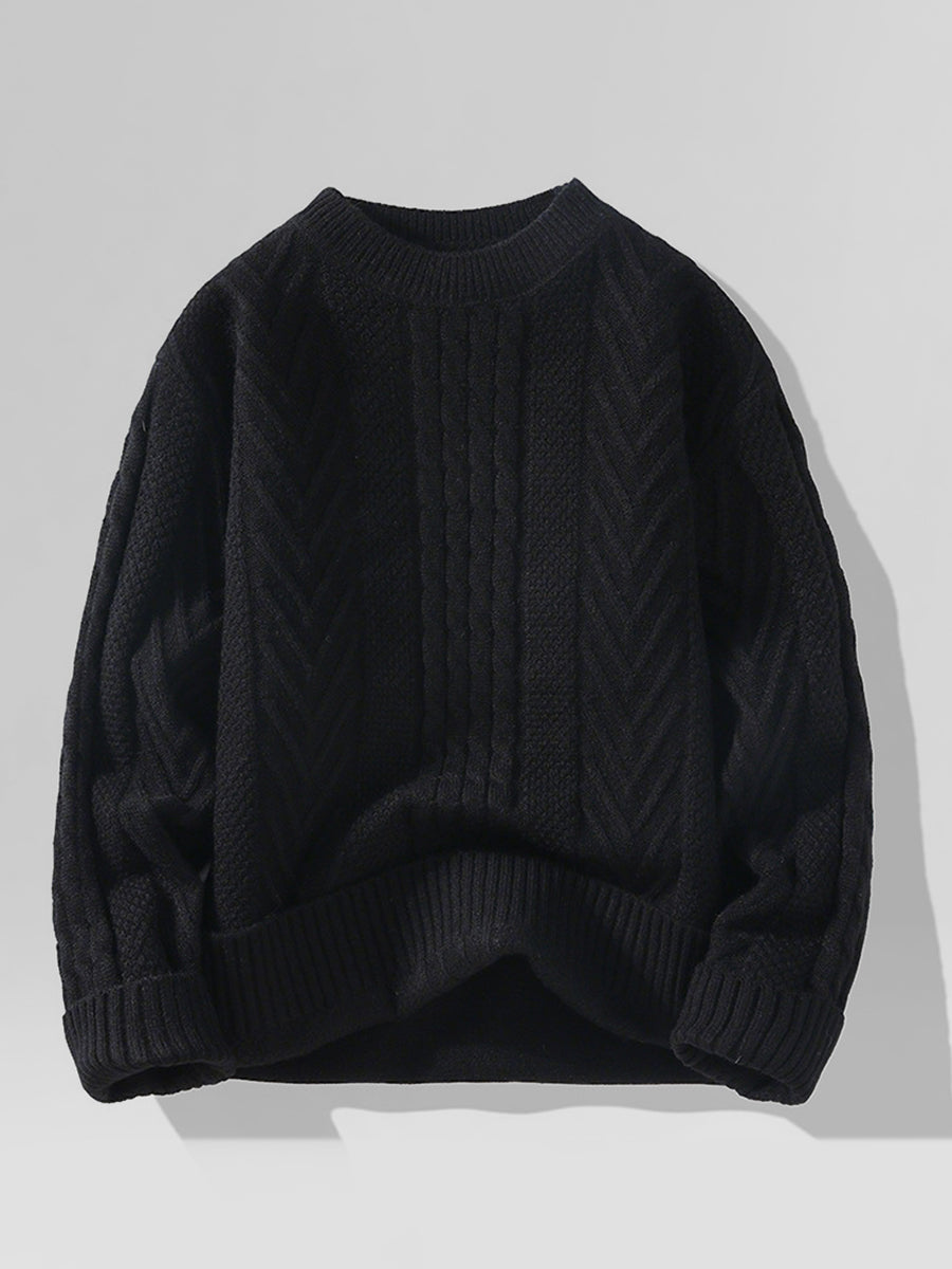 Casual White Oversized Cable Knit Crew Neck Long Sleeve Sweater