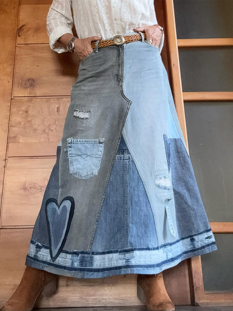 Ursiime Daily Blue Contrast Casual Pocket Denim Skirts