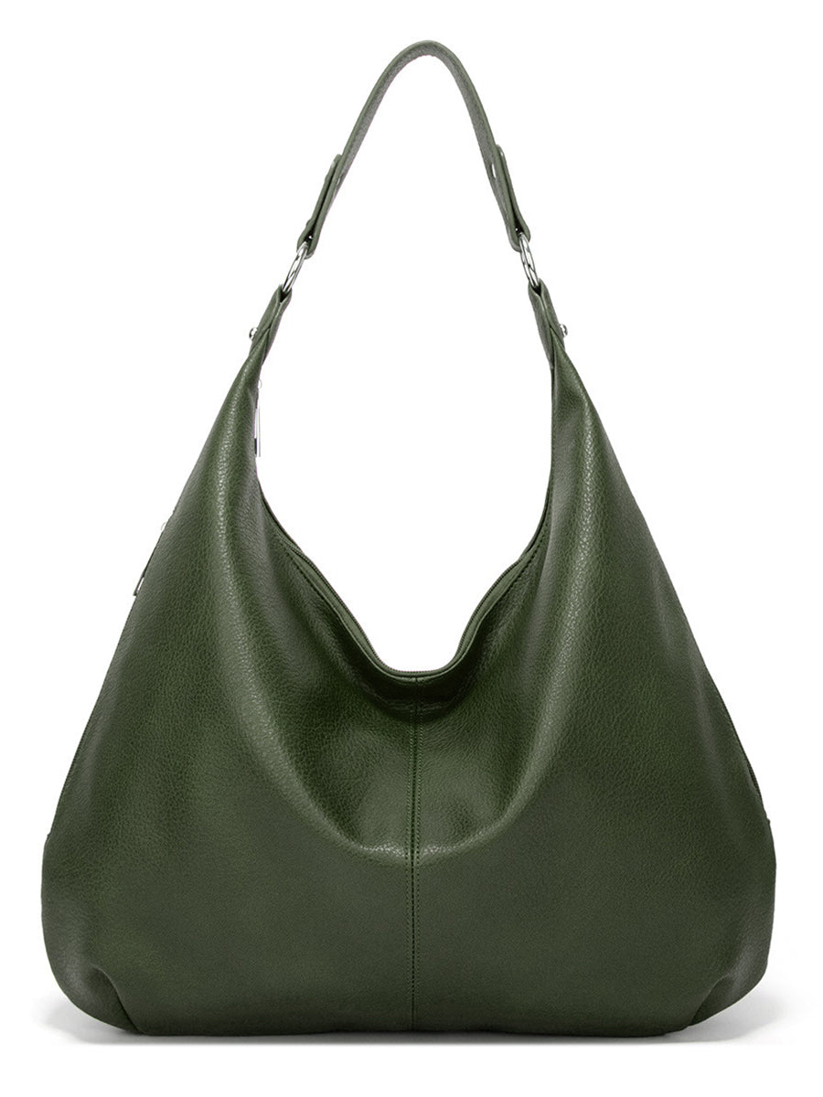 Casual Brown PU Leather Adjustable Strap Side Zip Pocket Hobo Bag