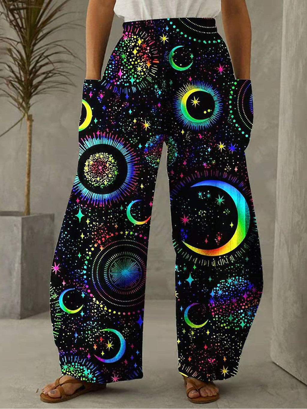 Street Oil Painting High Waist Wide Leg Pants