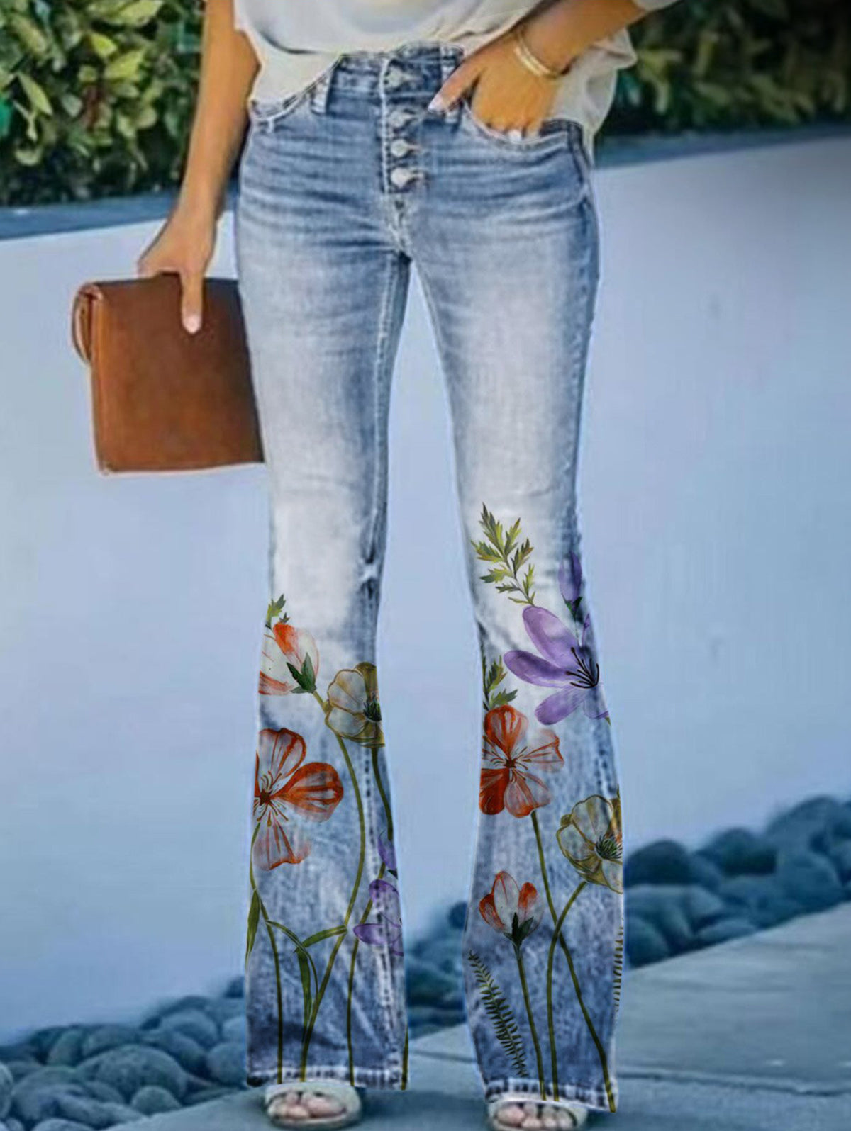 Daily Floral Graphic High Waisted Pocket Flared Pants