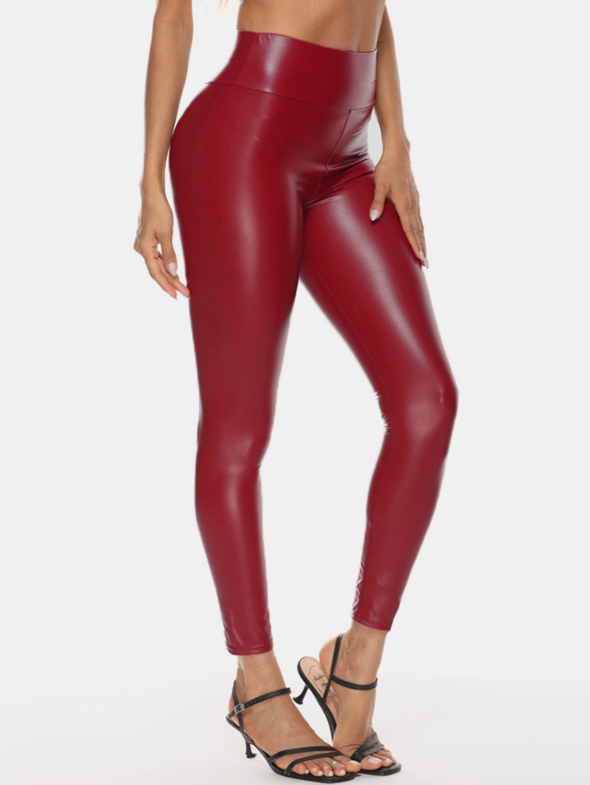 Casual Solid High Rise Patent PU Leather Leggings