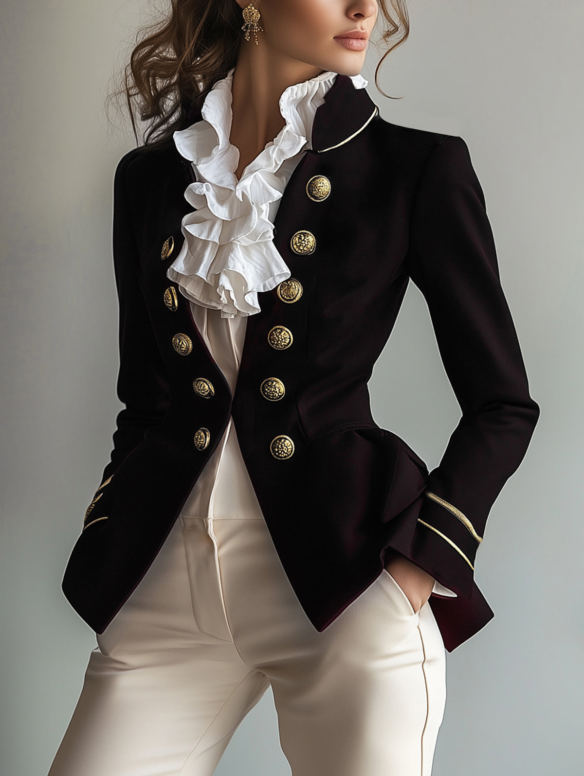 Ursiime Retro Stand Collar Button Long Sleeve Jacket