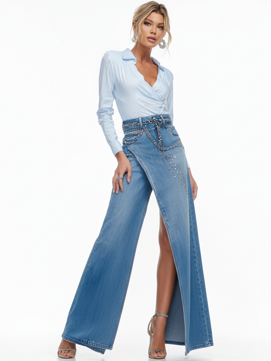 Ursiime Festival Blue Irregular Hem Casual Denim Jeans