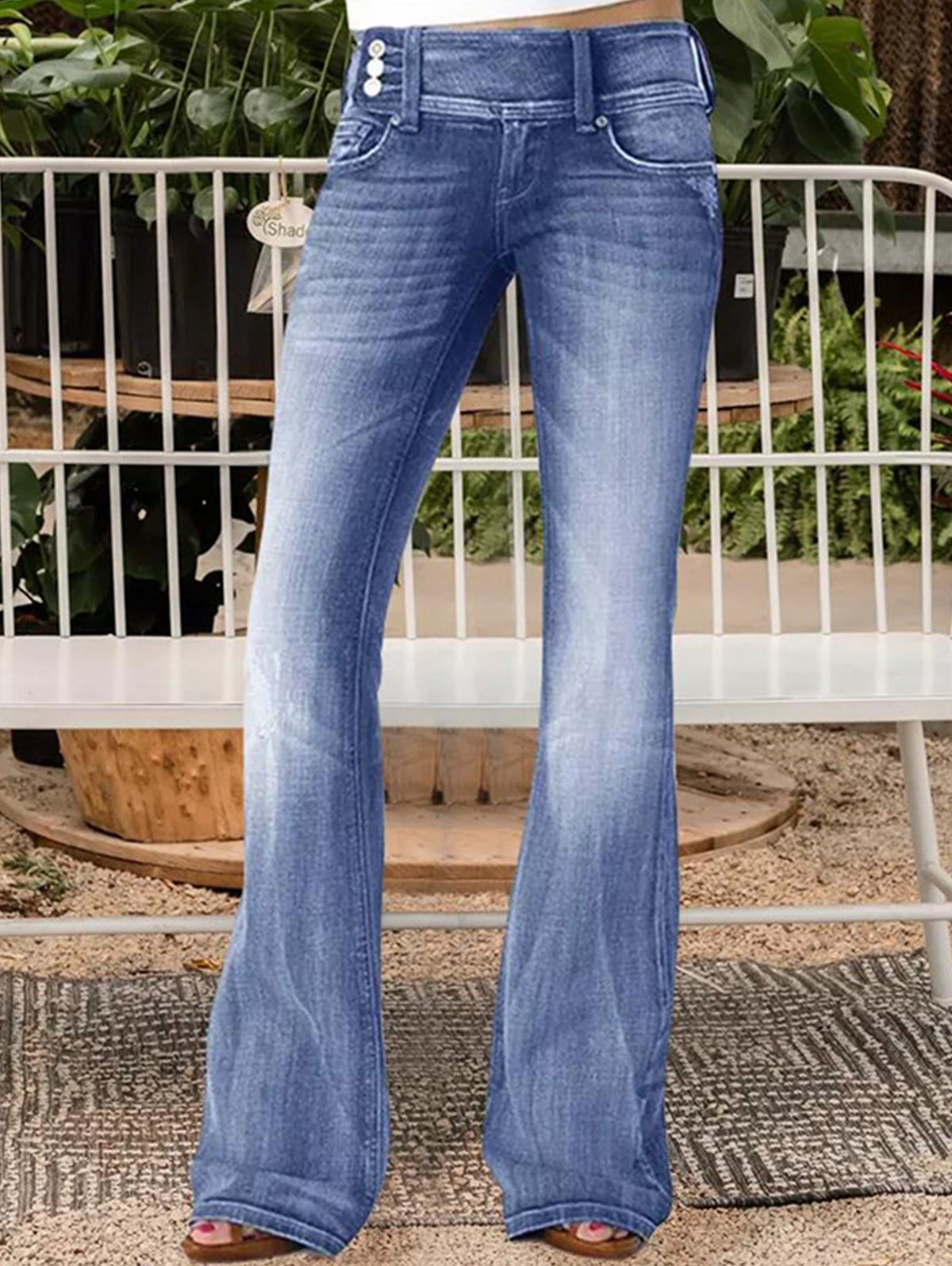 Vintage Light Washed Distressed Pocket Flare Leg Pants