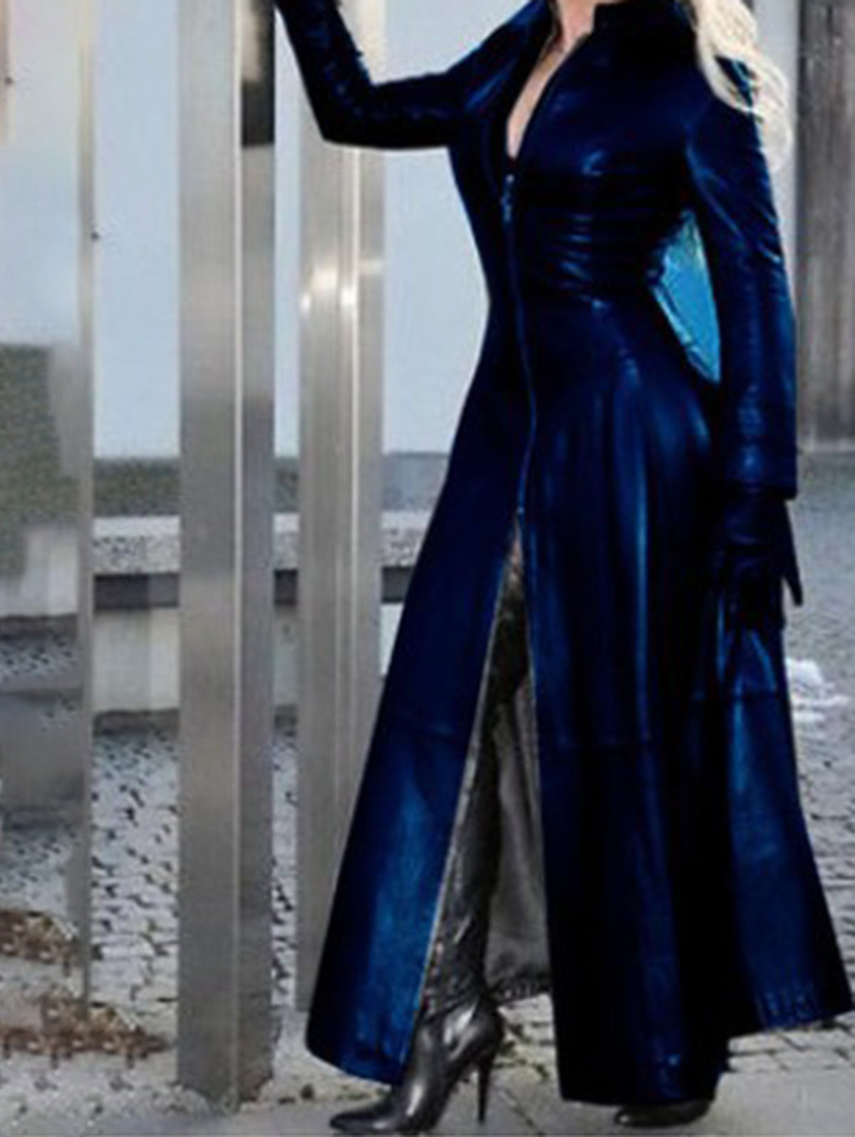 Casual PU Leather Stand Collar Zipper Solid Trench Coat