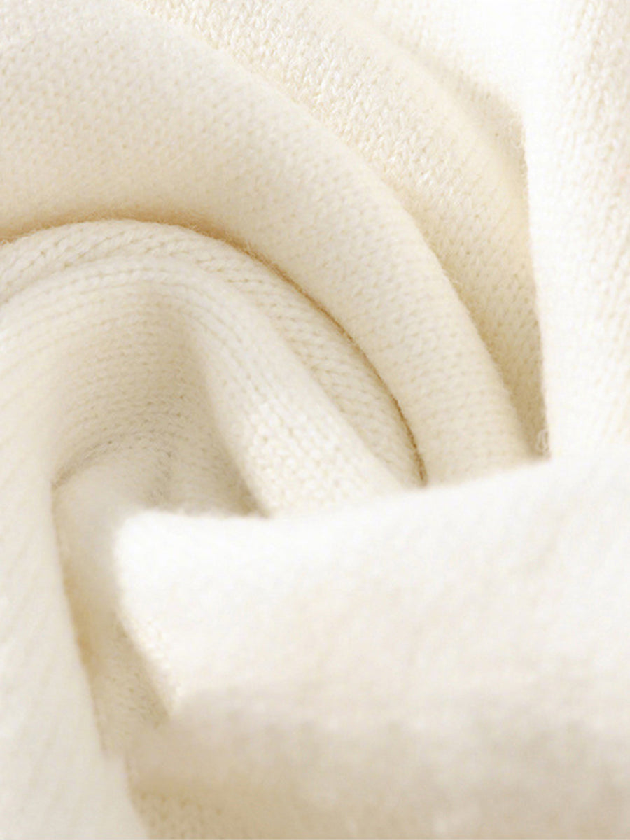 Casual White Oversized Cable Knit Crew Neck Long Sleeve Sweater