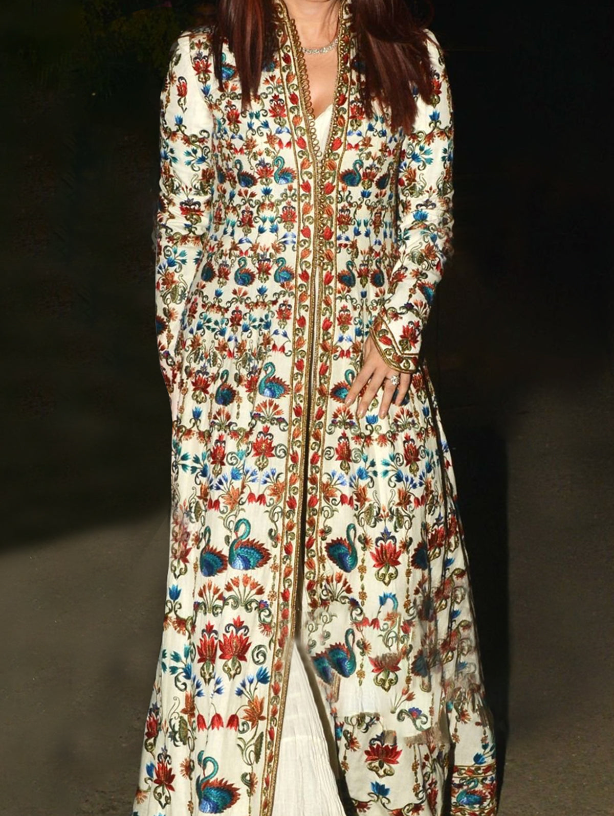 Ethnic Flamingo Allover Pattern Long Sleeve Floor Length Coat