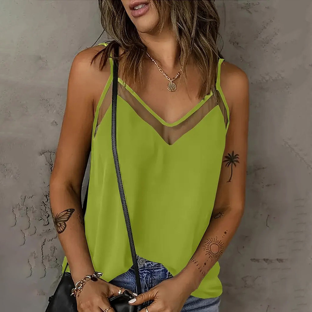Casual Sheer V Neck Spaghetti Strap Camisole