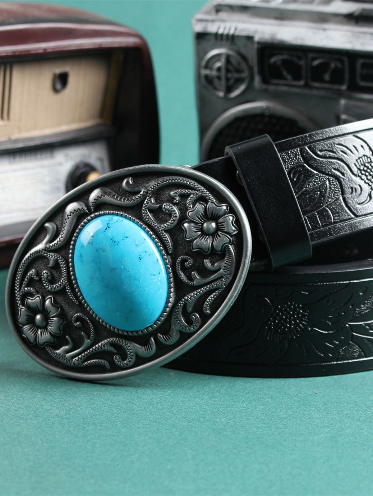 Retro Resin Imitation Gemstone Embossed Belt