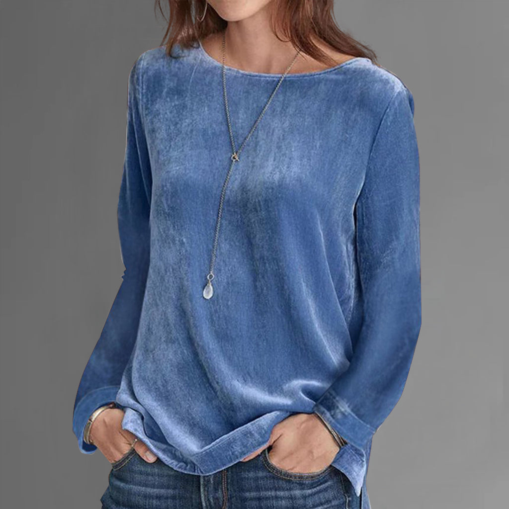 Casual Round Neck Long Sleeve Solid Velvet Sweatshirt