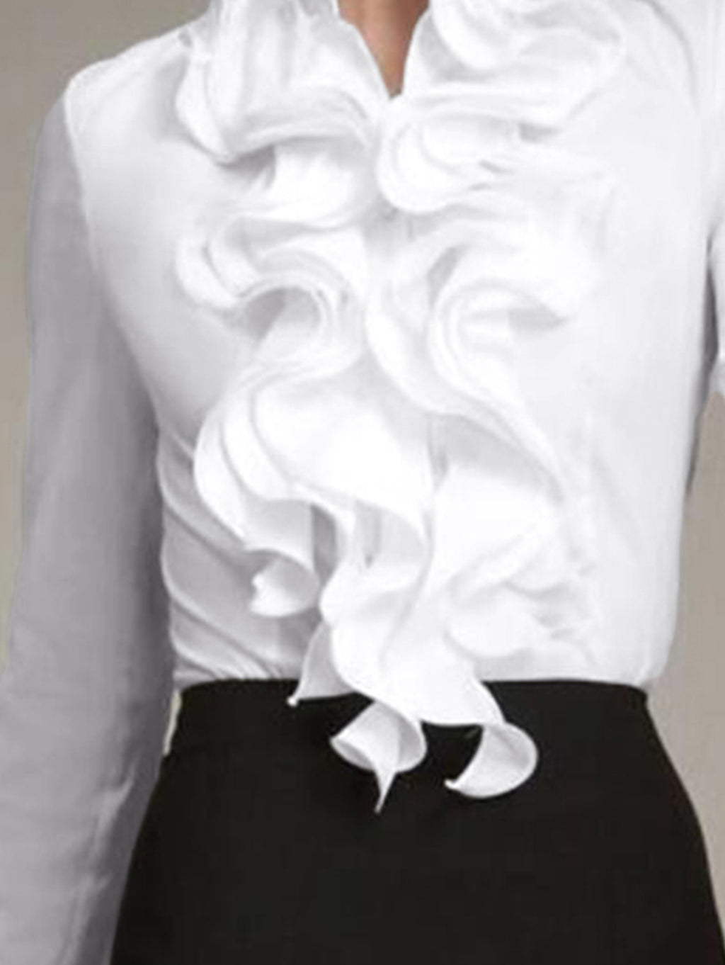 Elegant Solid Color Stand Collar Long Sleeve Ruffle Blouse