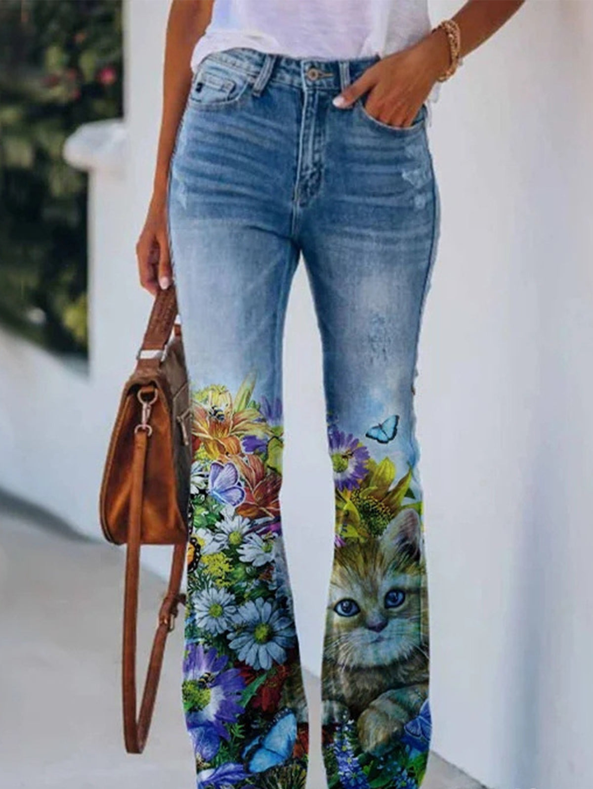 Daily Floral Graphic High Waisted Pocket Flared Pants