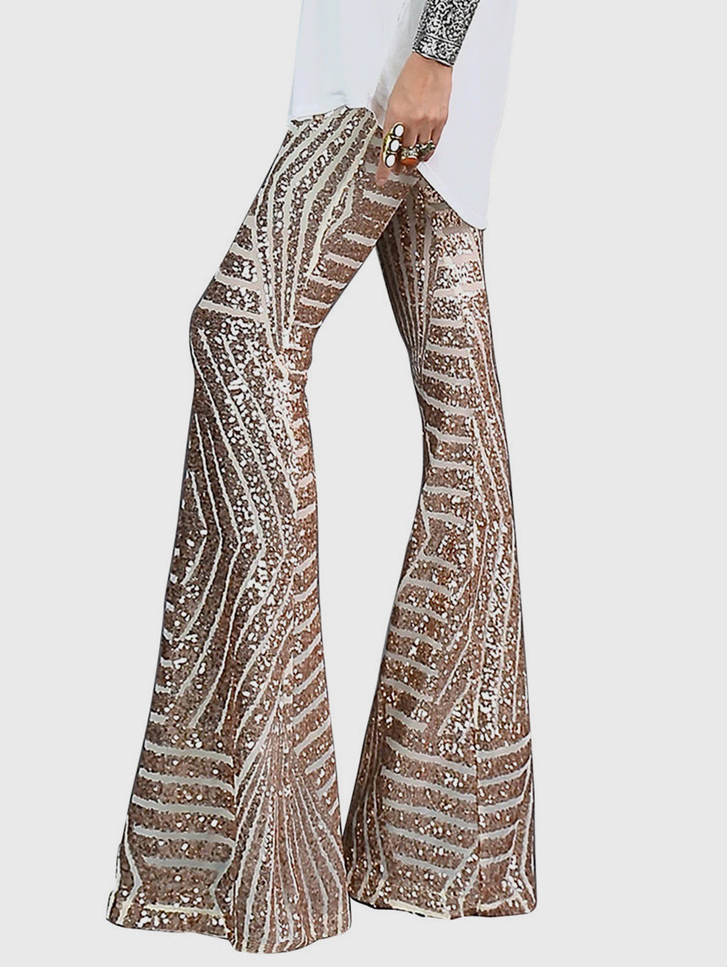 Fashion Sequin High Waist Flared Leg Pants