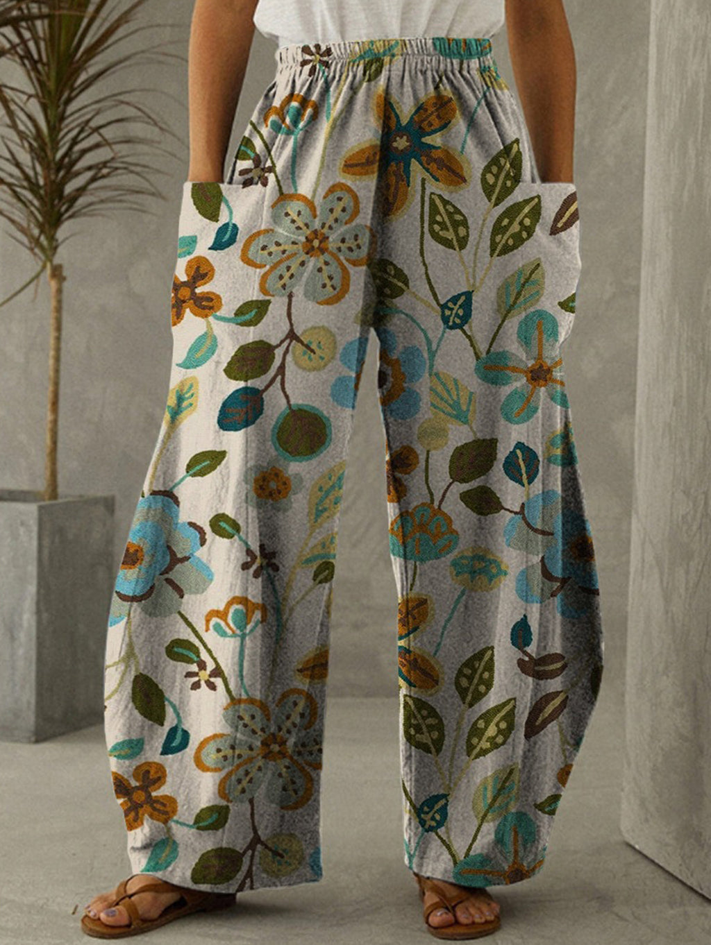 Street Oil Painting High Waist Wide Leg Pants
