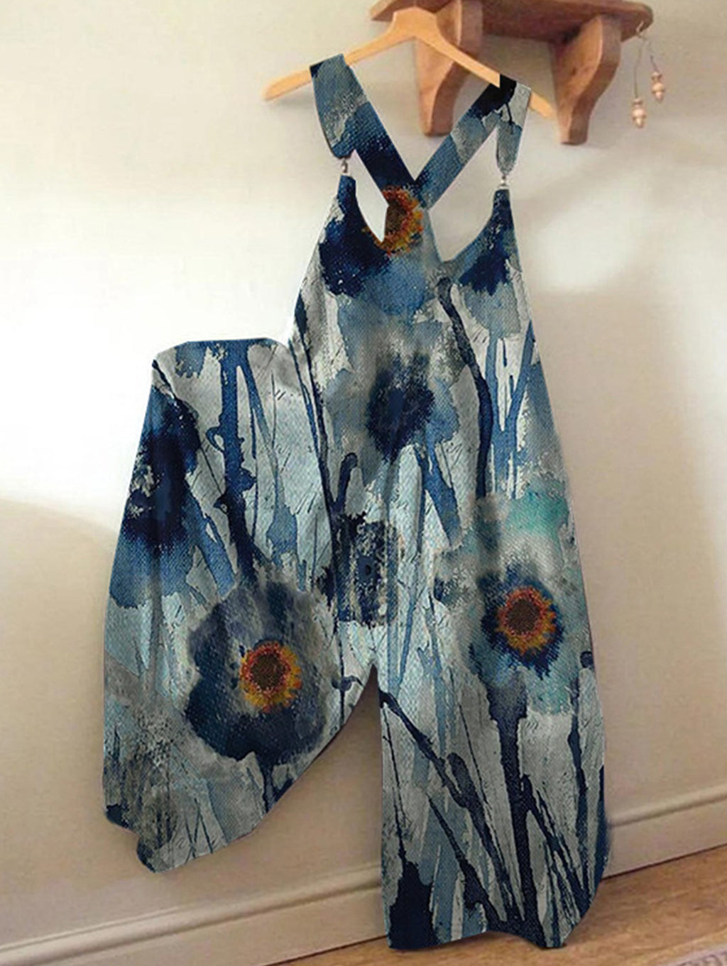 Casual Patchwork Loose Wide Leg Harem Jumpsuit