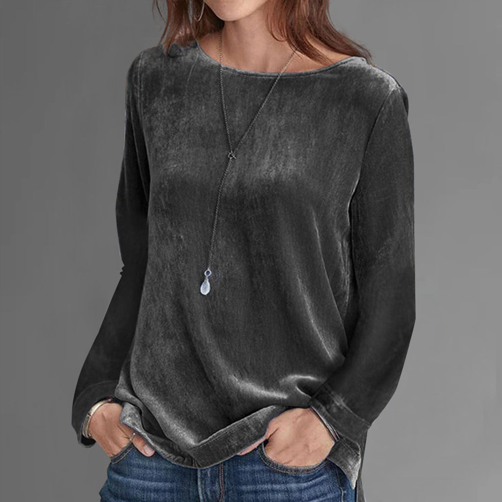 Casual Round Neck Long Sleeve Solid Velvet Sweatshirt