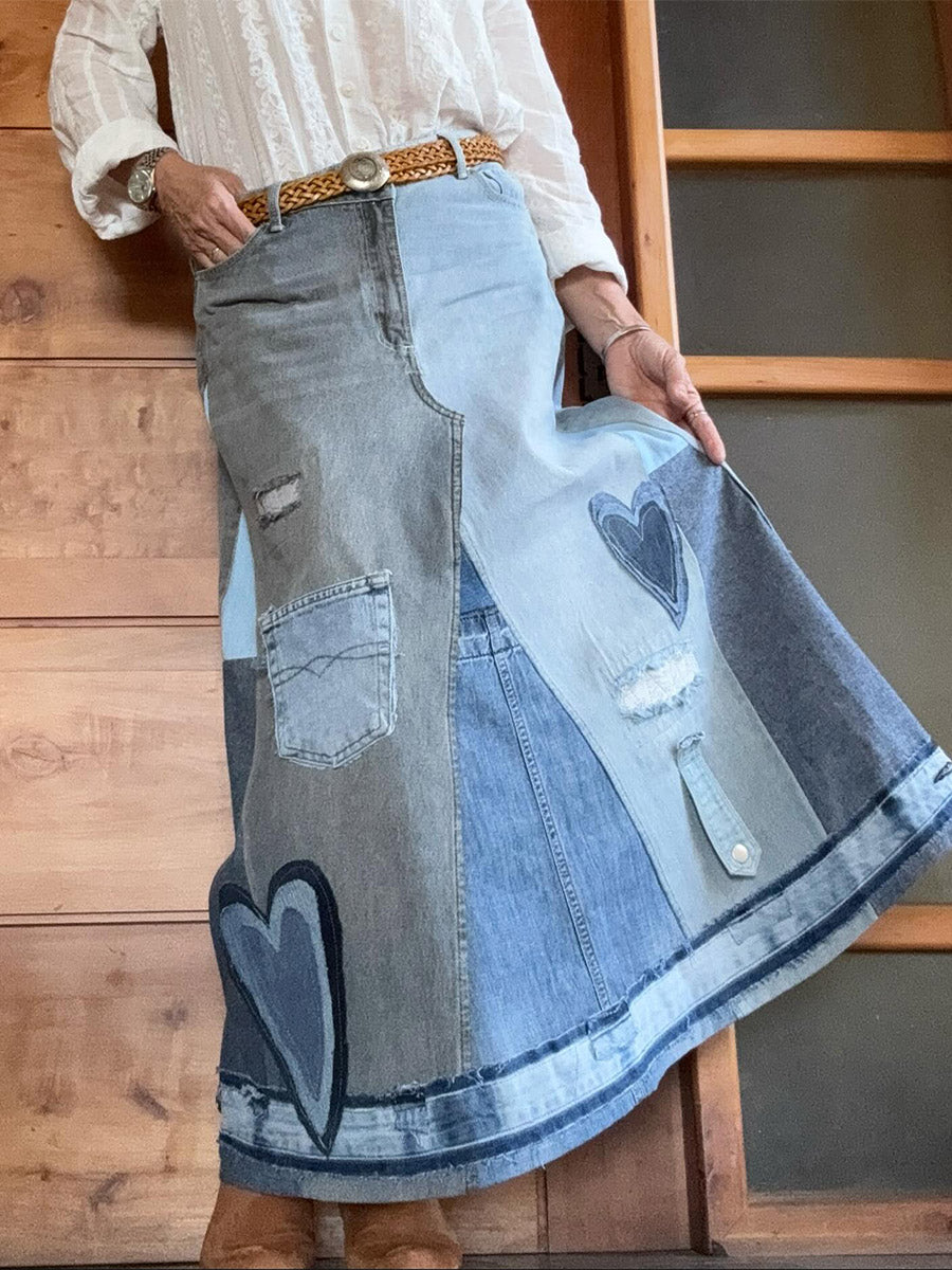 Ursiime Daily Blue Contrast Casual Pocket Denim Skirts