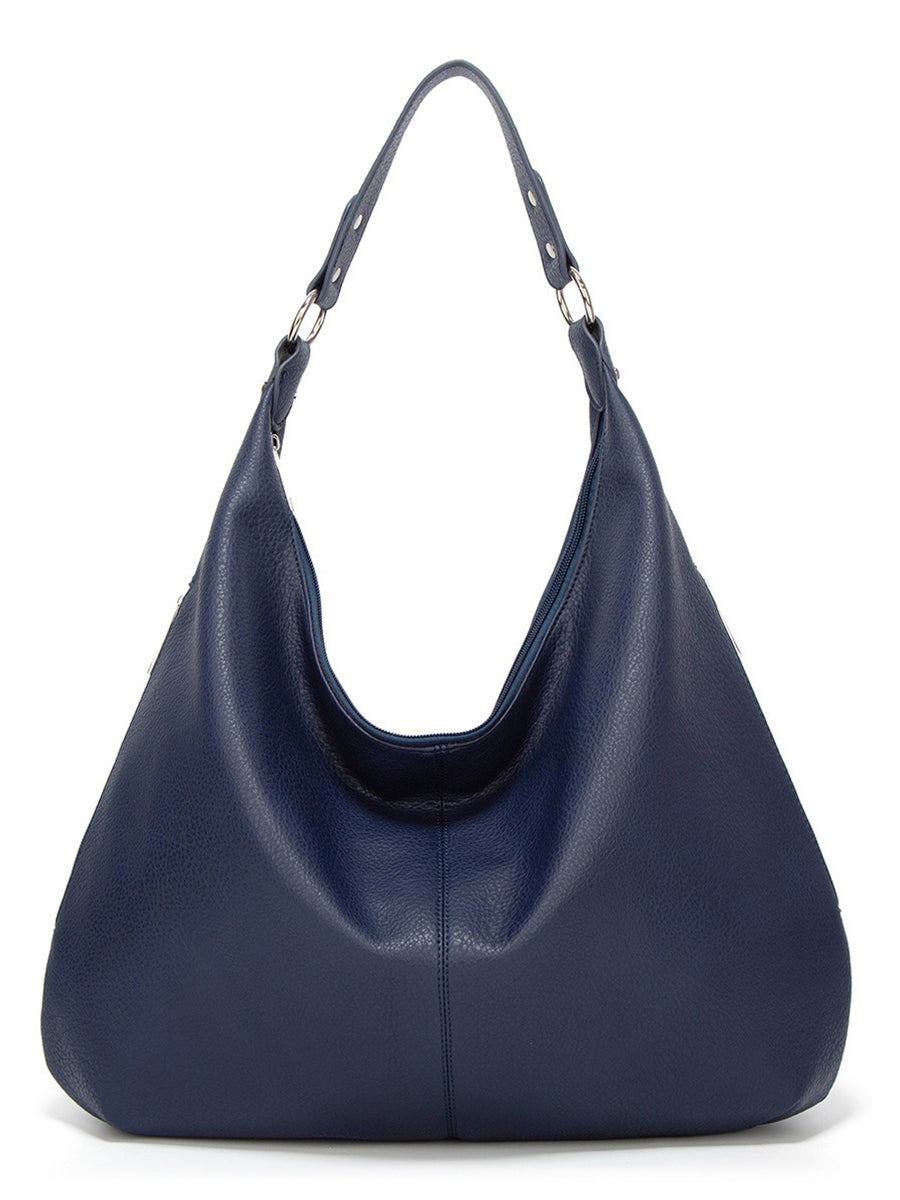 Casual Brown PU Leather Adjustable Strap Side Zip Pocket Hobo Bag