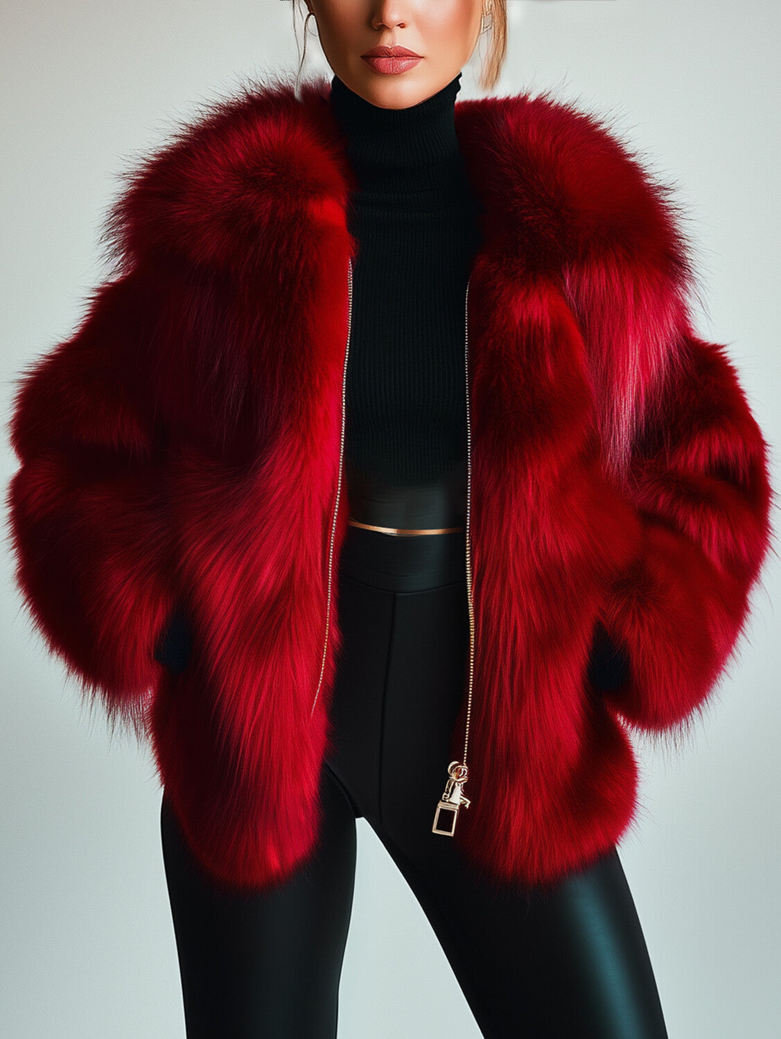 Ursiime Lapel Long Sleeve Zip Up Plush Coat