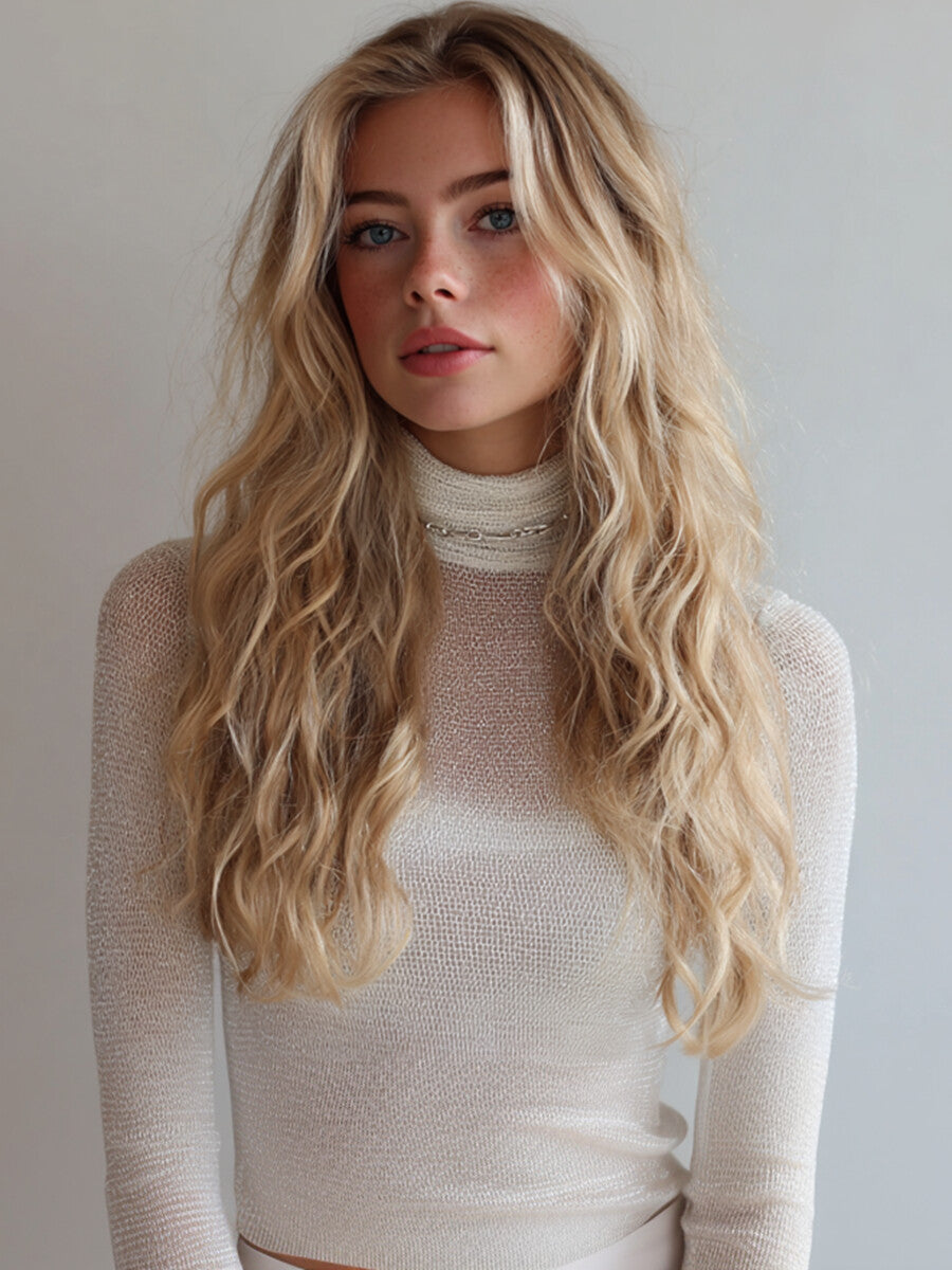 Ursiime Daily White High Collar Long Sleeve Casual Sweaters