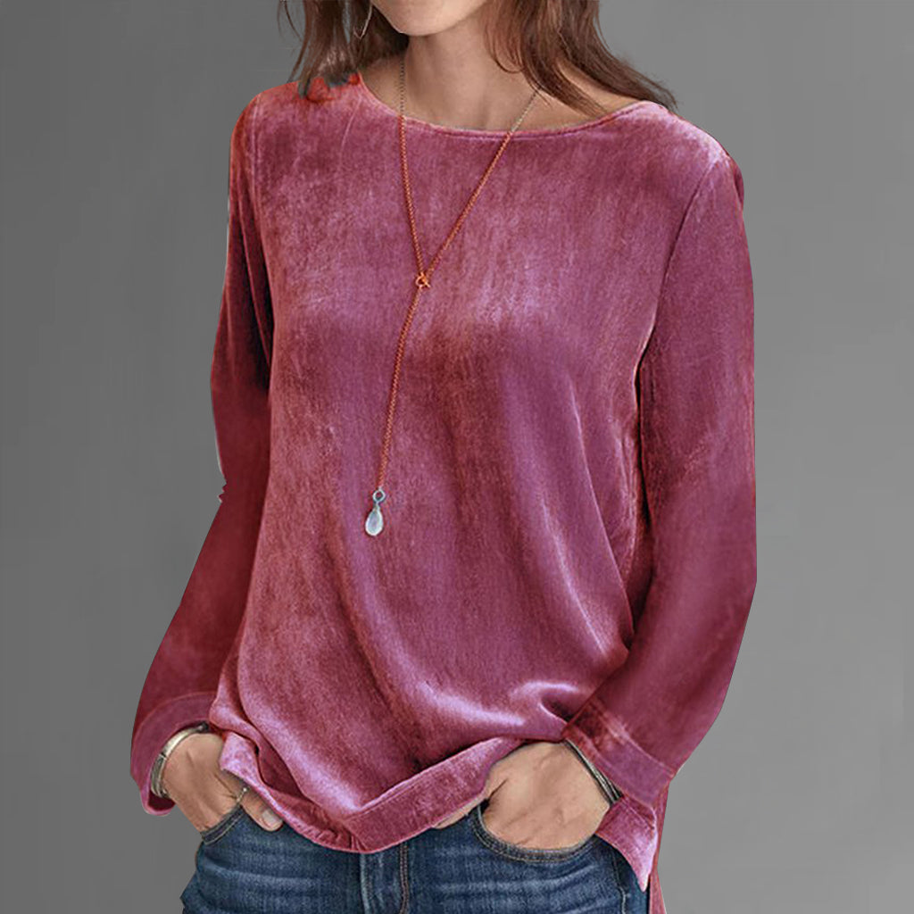Casual Round Neck Long Sleeve Solid Velvet Sweatshirt