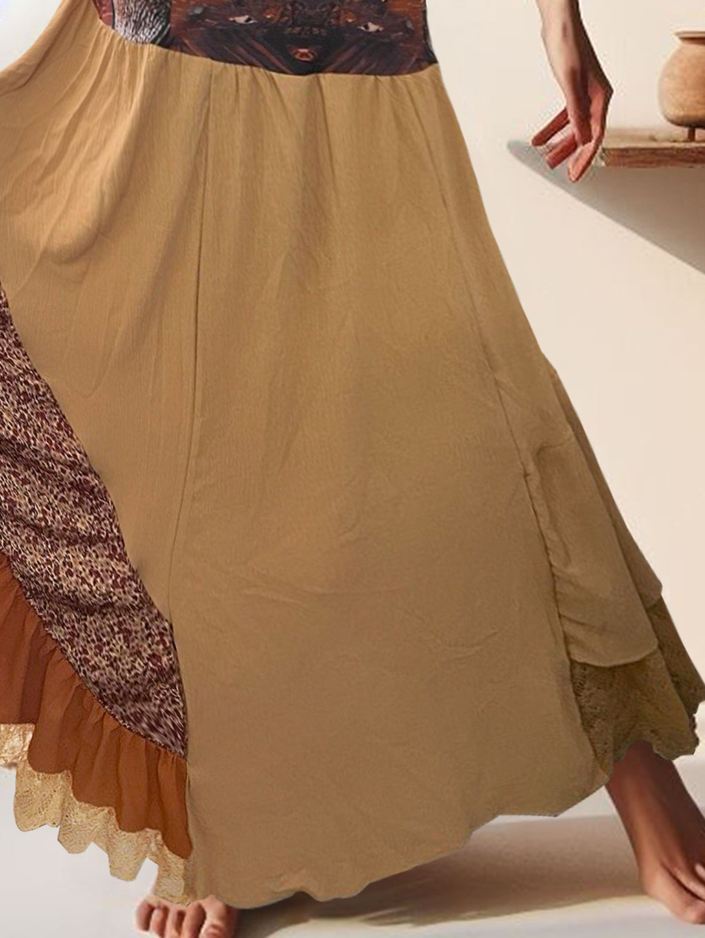 Ursiime Boho High Waist Patchwork Maxi Skirt