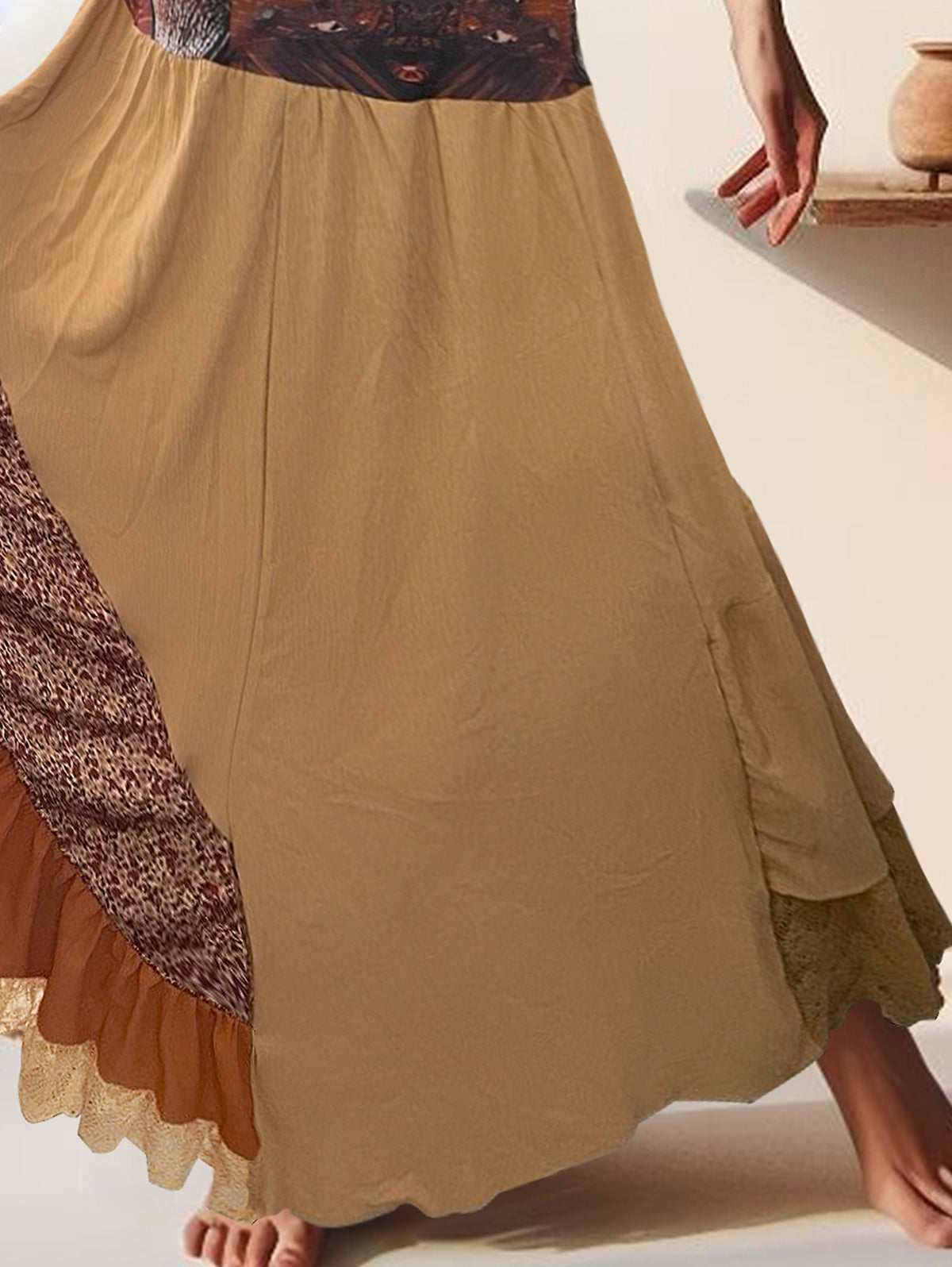 Ursiime Boho High Waist Patchwork Maxi Skirt