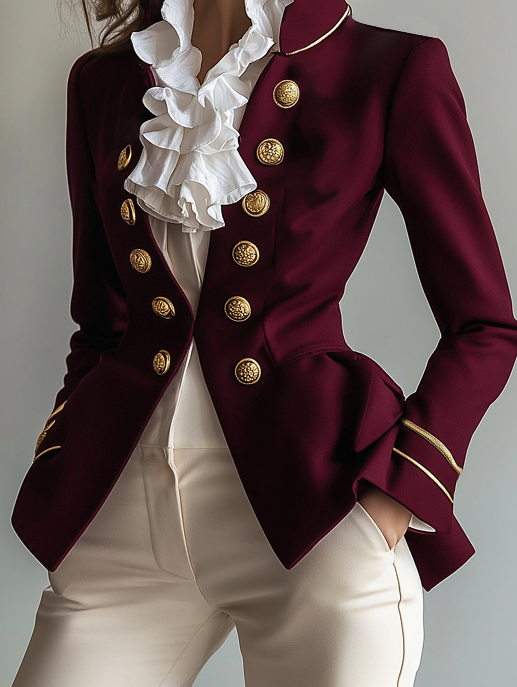 Ursiime Retro Stand Collar Button Long Sleeve Jacket