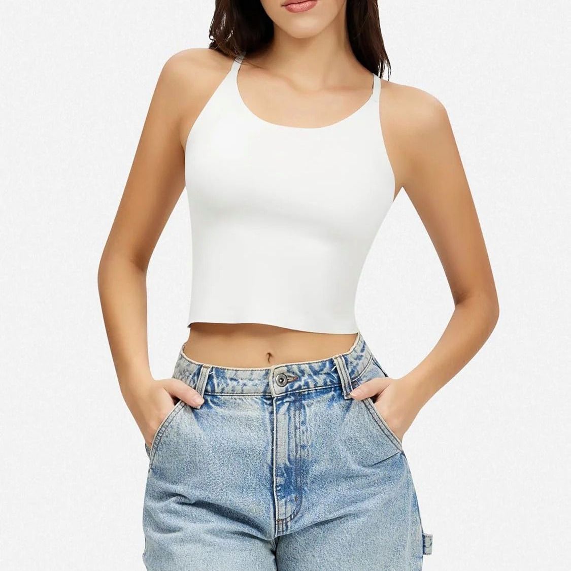Sleek Scoop Cami Top – Casual Crop Cami Top for Women, Double Lined, Spaghetti Strap, Lightweight Air Touch