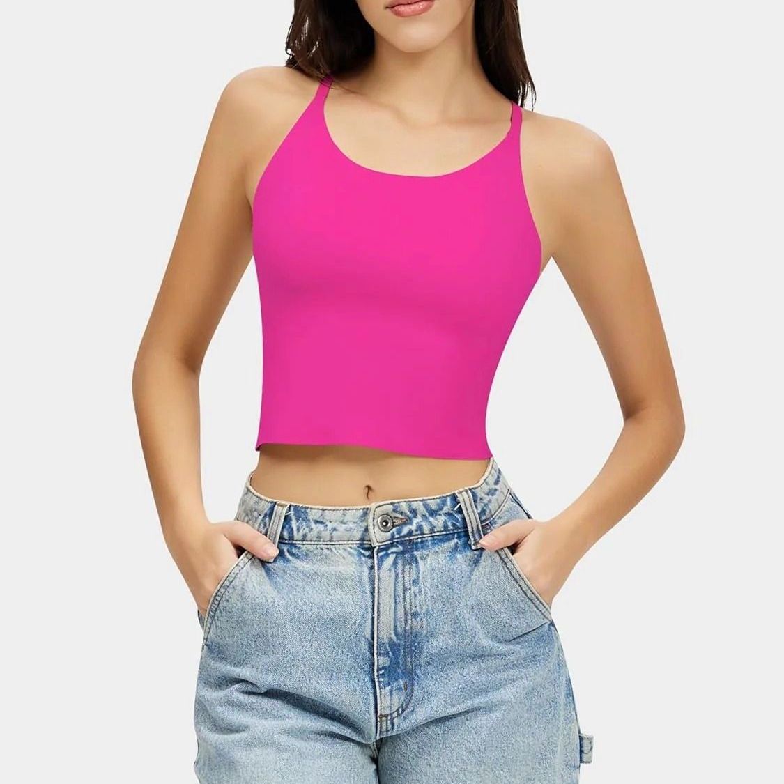Sleek Scoop Cami Top – Casual Crop Cami Top for Women, Double Lined, Spaghetti Strap, Lightweight Air Touch