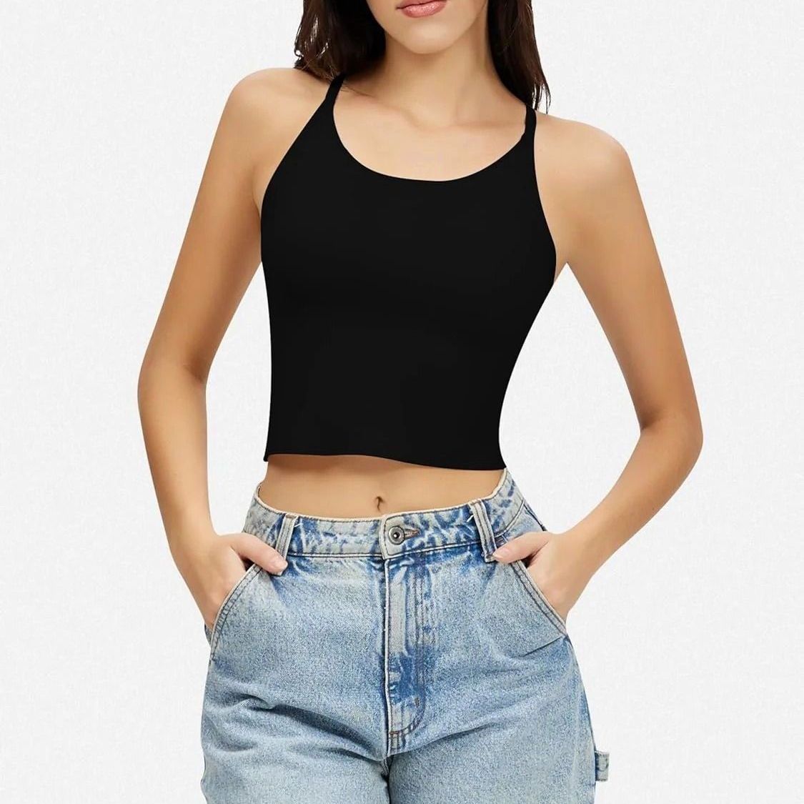 Sleek Scoop Cami Top – Casual Crop Cami Top for Women, Double Lined, Spaghetti Strap, Lightweight Air Touch
