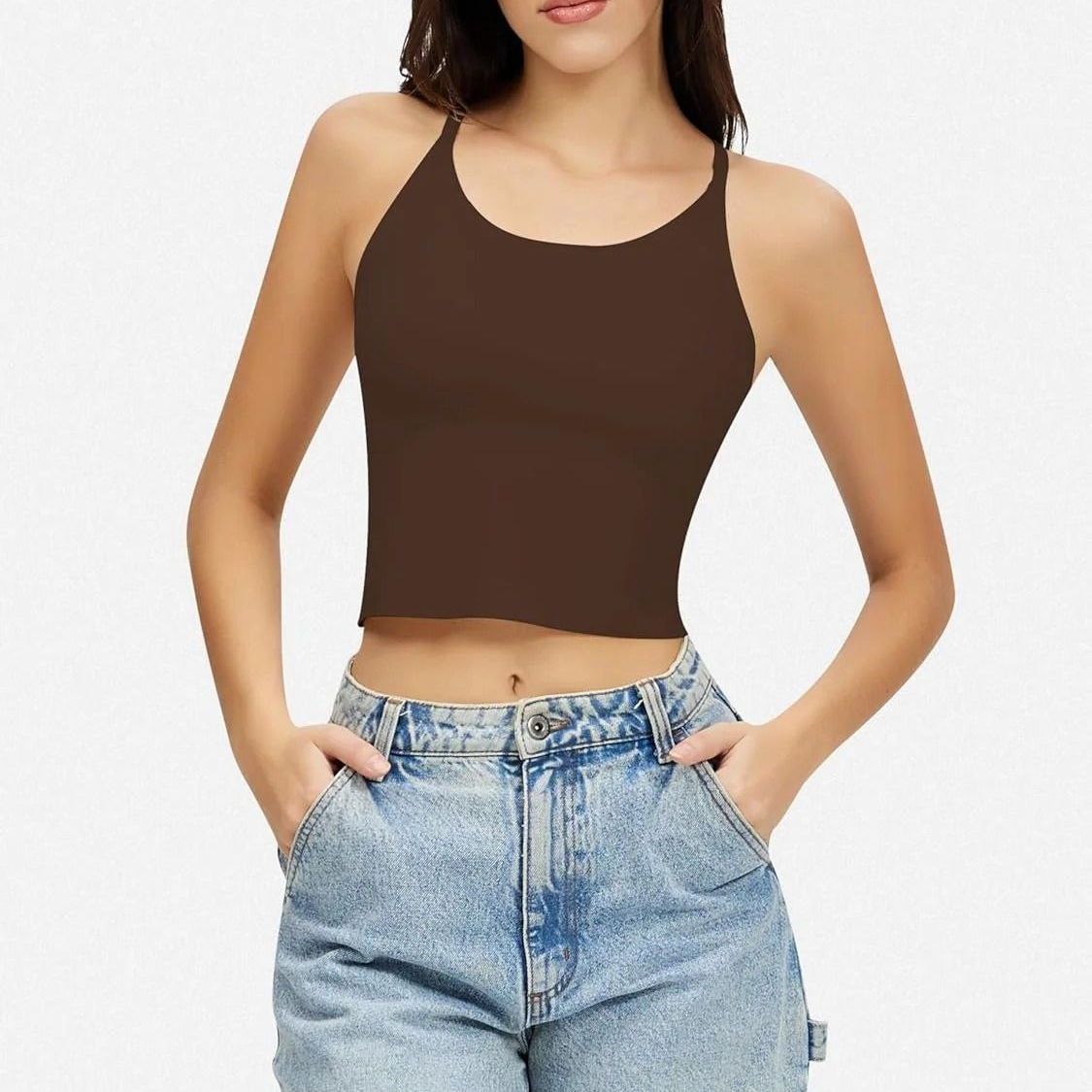 Sleek Scoop Cami Top – Casual Crop Cami Top for Women, Double Lined, Spaghetti Strap, Lightweight Air Touch
