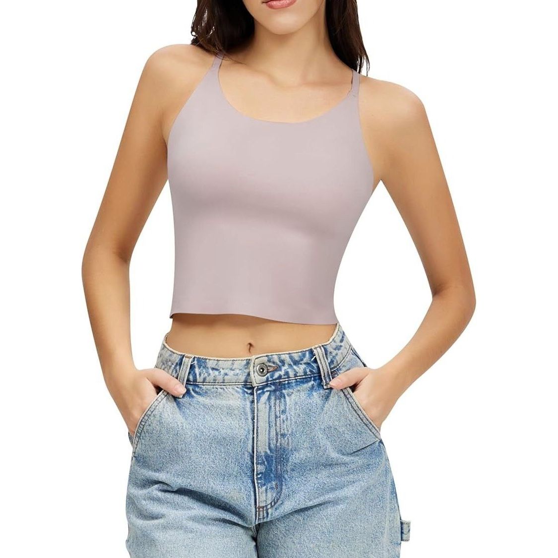 Sleek Scoop Cami Top – Casual Crop Cami Top for Women, Double Lined, Spaghetti Strap, Lightweight Air Touch